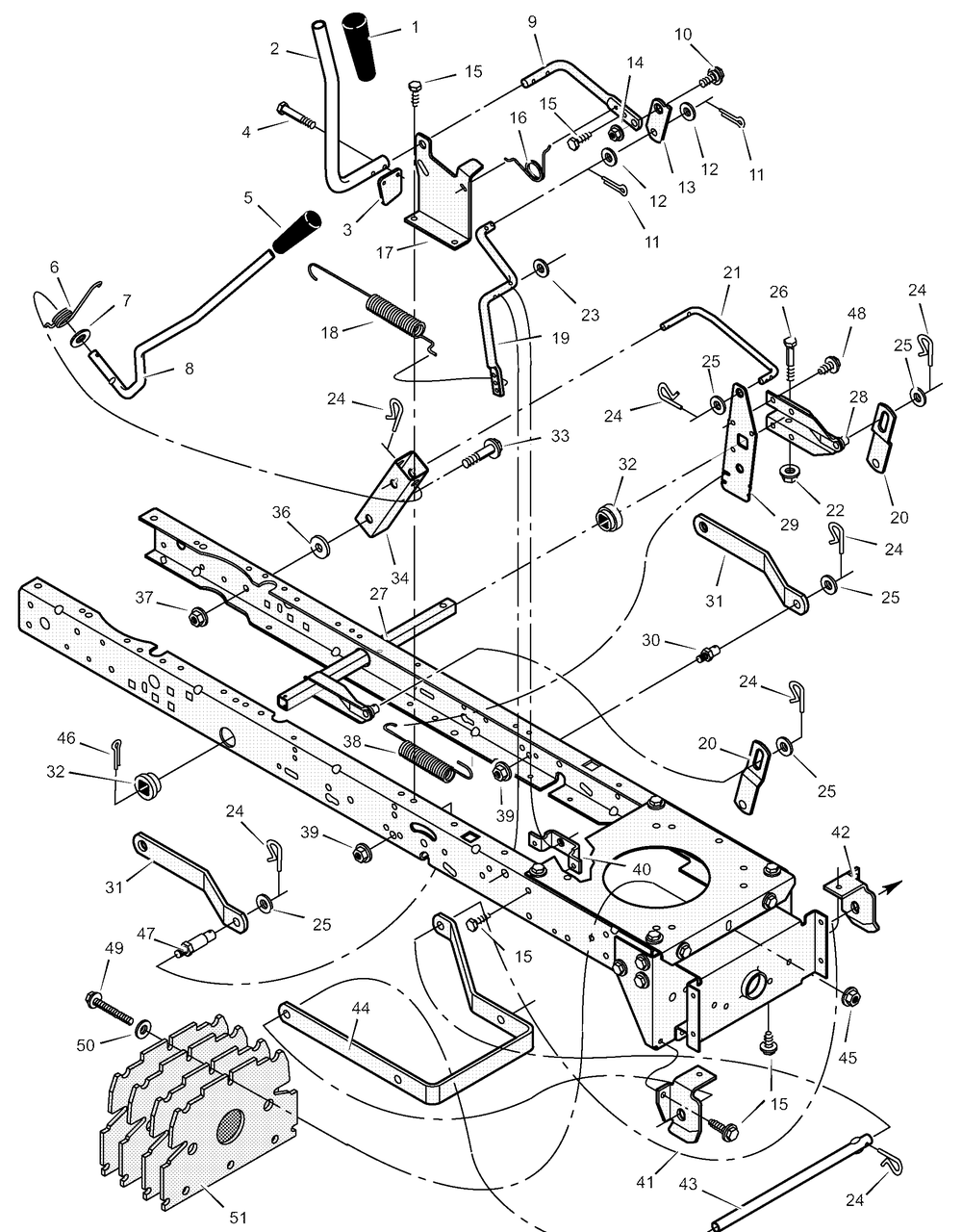 Mower Housing Suspension Diagram and Parts List for 312002X98A 2003 Briggs and Stratton Lawn Tractor